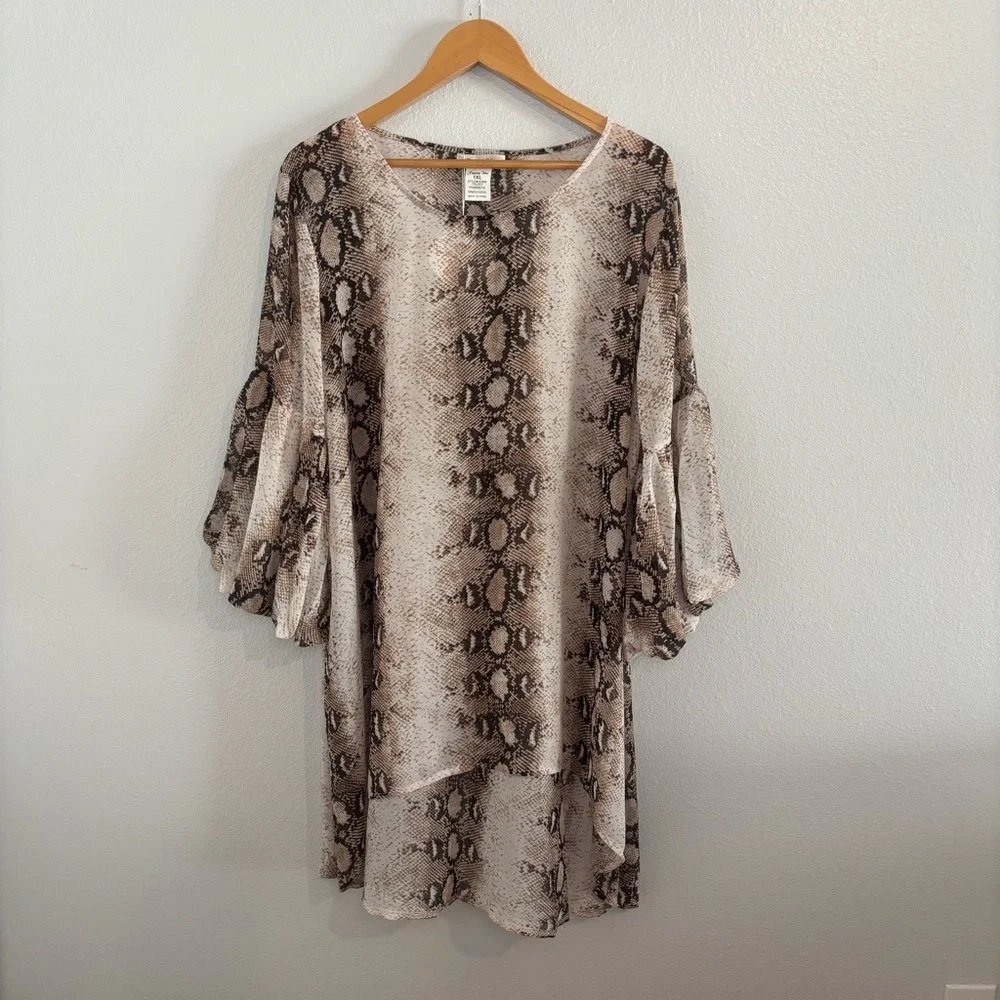 Paisley Vine Sheer Snakeskin Print Layered Tunic Dress Size 1XL Boho Chic